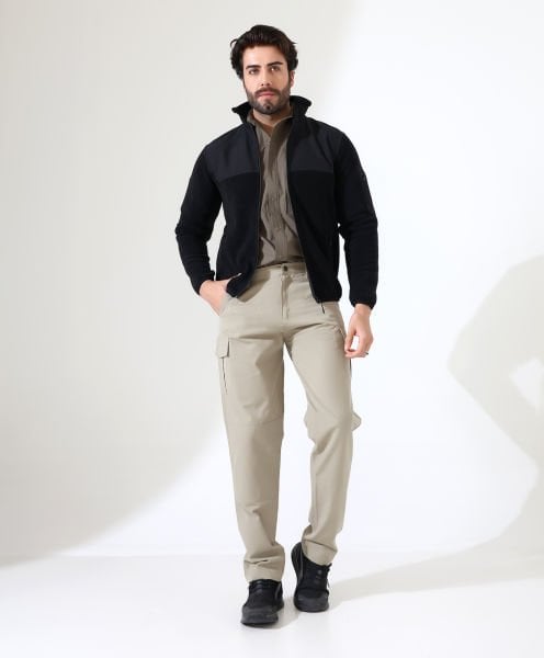 Erkek Outdoor Fermuarlı Polar Siyah