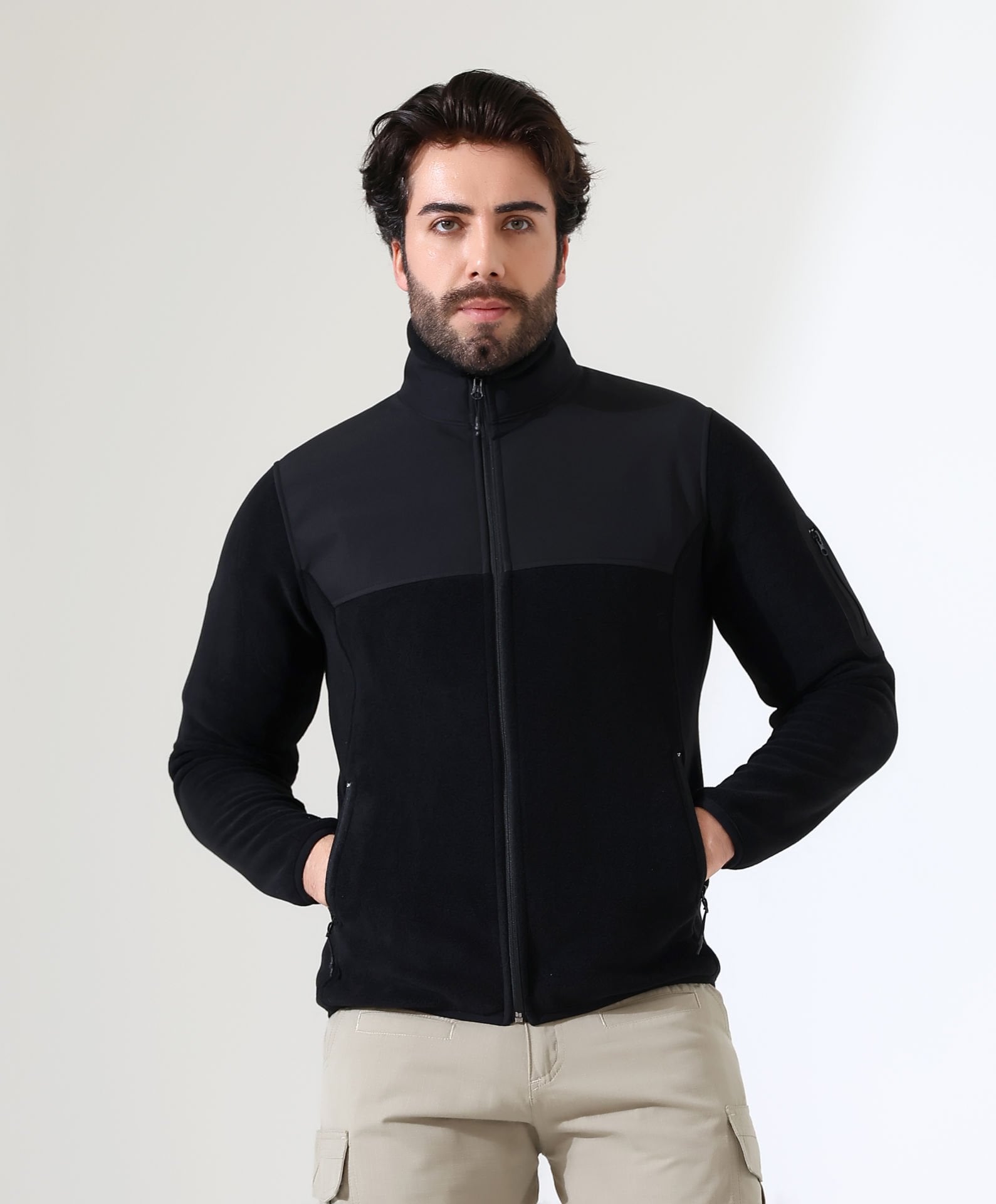 Erkek Outdoor Fermuarlı Polar Siyah
