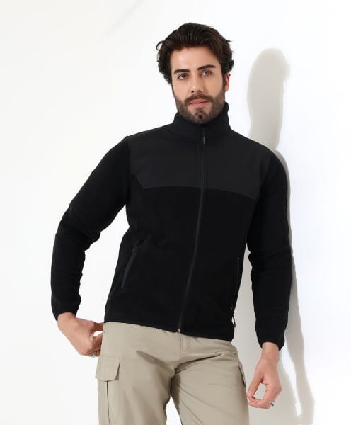 Erkek Outdoor Fermuarlı Polar Siyah