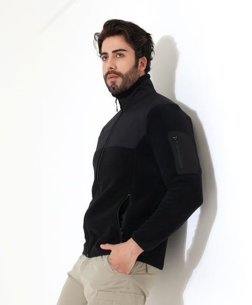 Erkek Outdoor Fermuarlı Polar Siyah