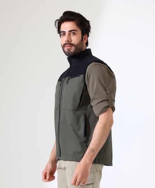 Erkek Outdoor Taktik Kumaş Yelek Haki-Siyah