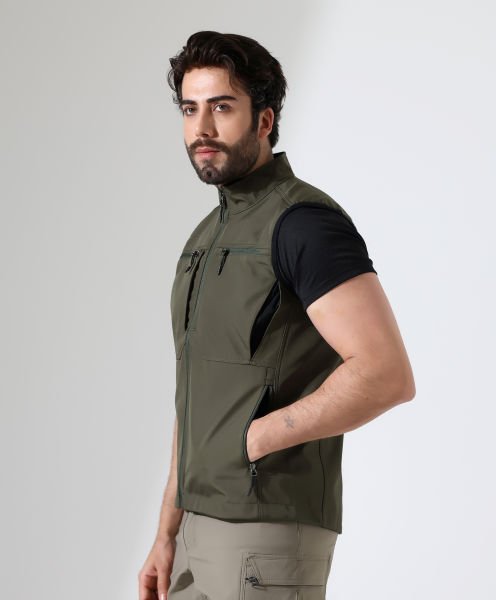 Erkek Outdoor Taktik Shoftshell Yelek Haki