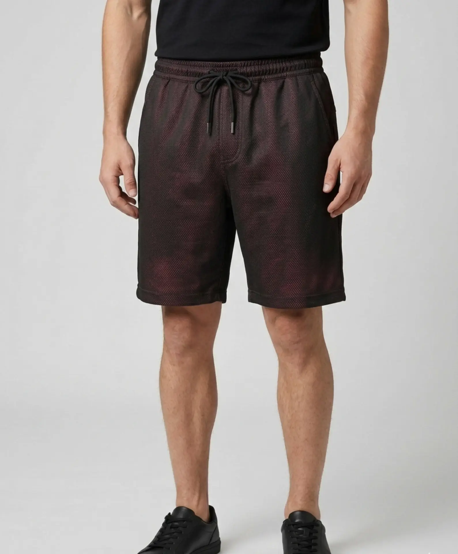 Desenli Unisex Spor Şort Bordo