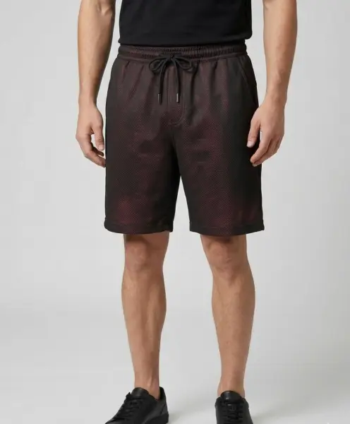 Desenli Unisex Spor Şort Bordo