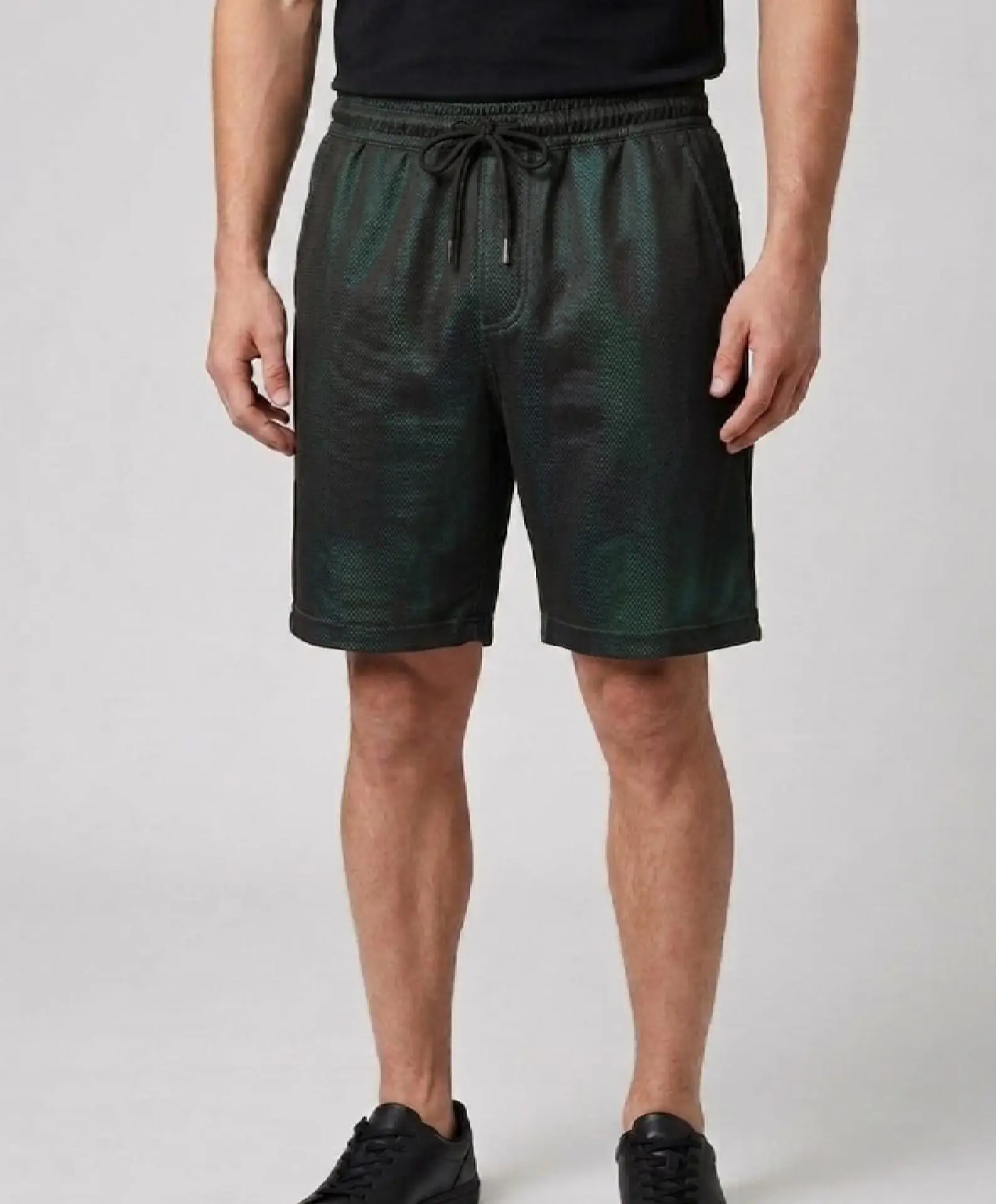 Desenli Unisex Spor Şort Koyu Yeşil